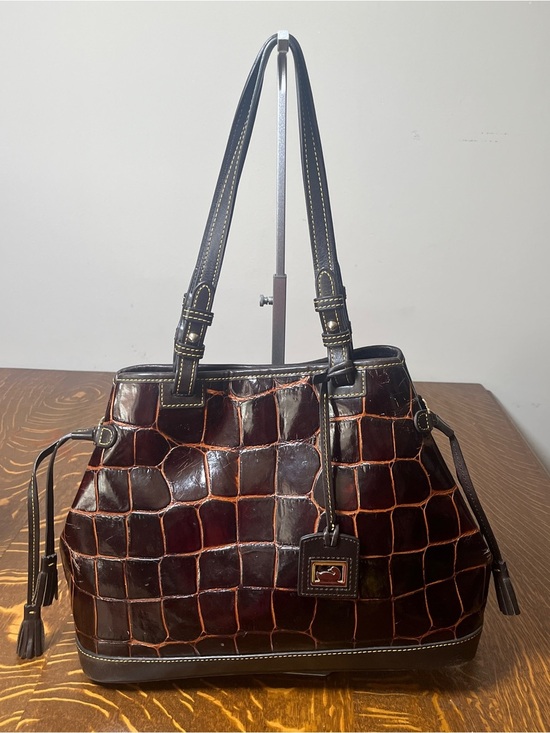 Dooney & Bourke Handbags - Dooney & Bourke Dark Cognac Croc-Embossed Leather Shoulder Bag w/a wallet.